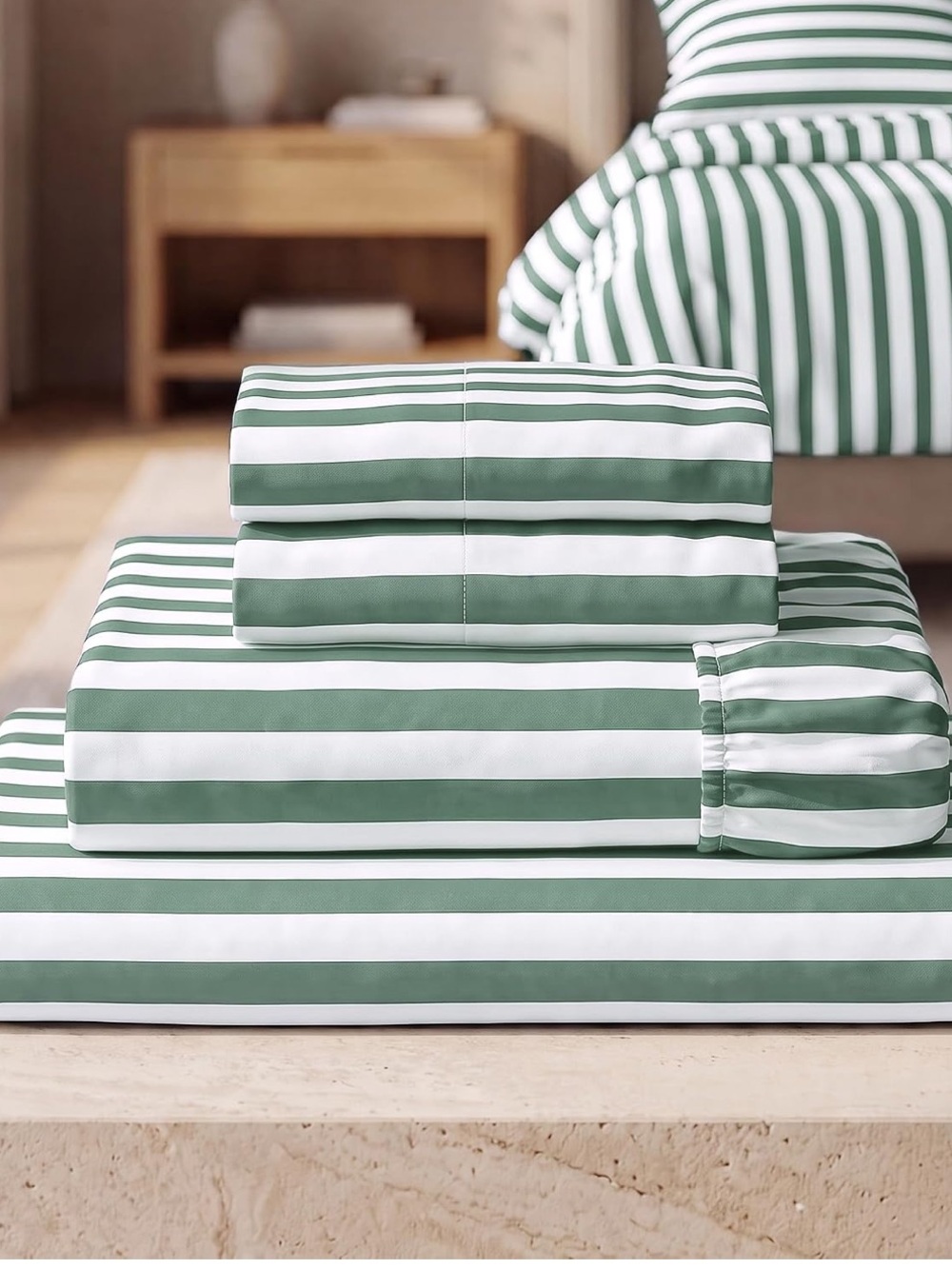 Mellanni Iconic 4-Piece, Ultra Soft Sheet Set (King, Oxford Stripe Sage)